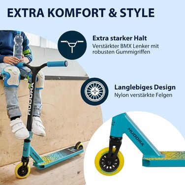 Трюковий самокат HUDORA Stuntscooter для дітей кермо 360, підшипники ABEC 9, міцний корпус, світло-блакитний, універсальний розмір