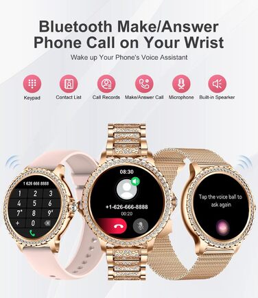Для Android iOS Smart Watch Women 100 Sports Activity Tracker 1.32" HD Touch Screen Heart Rate Sleep Monitor Diamond Rose Gold Steel Women Smartwatch BW1845D-A