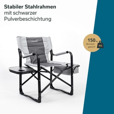 Кемпінгове крісло Skandika Tepsa Зручне розкладне крісло зі столиком та відділенням-холодильником, до 150 кг, складне, з підсклянником Розкладне крісло для кемпінгу, наметів, фестивалів, риболовлі, пляжу, сіре