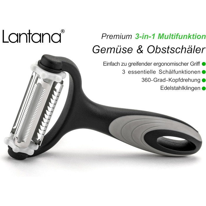 Картоплечистка Lantana 3-в-1/Мікрозубчаста очищувач для фруктів та овочів/Різак для жульєну. Овочечистка 3 в 1 для швидкого чищенн