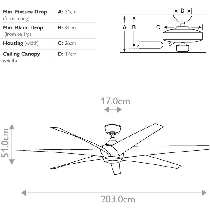 Стельовий вентилятор Elstead Lehr 203 см з 7 лопатями та вбудованим світлодіодним підсвічуванням, античне срібло, пульт дистанційн