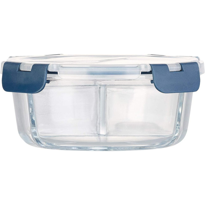 Скляний контейнер для мікрохвильової печі з 3 відділеннями, кришка на защіпках, -20 до 520 C, круглий (Скляний посуд для мікрохвильовки з кришкою, для сніданків/мюслі)