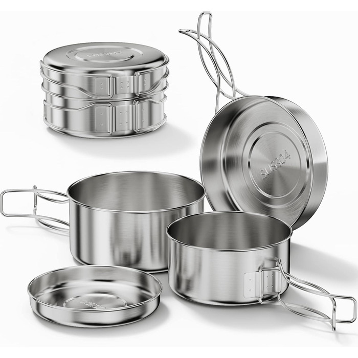 Набір посуду Bestargot Camping Pot 304 з нержавіючої сталі, набір кемпінгових каструль із 4 предметів (900 мл 600 мл), набір посуд