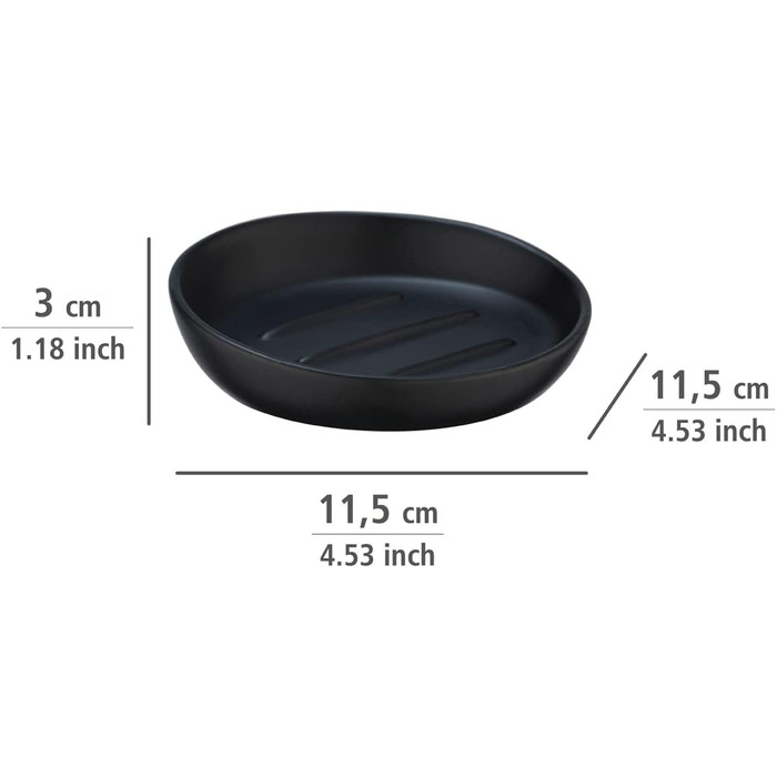 Мильниця WENKO Mod. Badi Black, високоякісна кераміка з матовою поверхнею, мильниця простої, однотонної форми чорна 3 x 11,5 x 11,