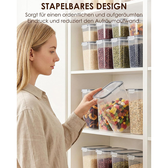 Герметичні контейнери для зберігання з кришками, 24 шт. и, штабелюються, без бісфенолу А, коробки для зберігання харчових продуктів для кухні, підходять для борошна, круп та макаронних виробів