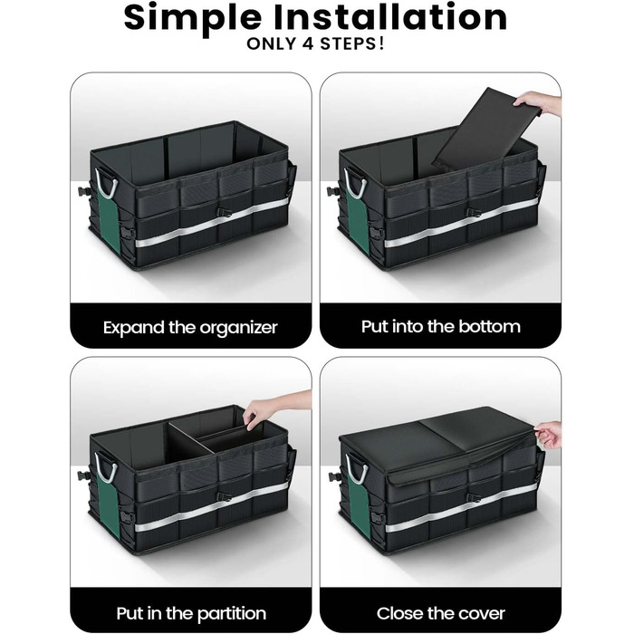 Органайзер для багажника WINHUNT, автомобільний органайзер для зберігання речей з водонепроникним кишенею, складний органайзер з багатьма відділеннями для автомобіля, позашляховика, седана, пікапа (Чорний, 66л) Чорний 66л