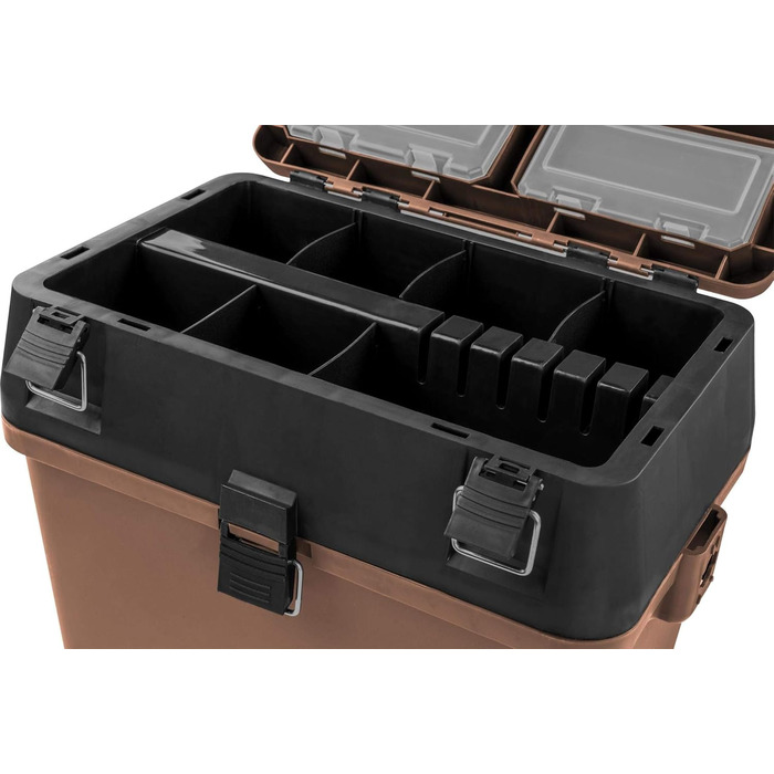 Рибальський ящик-сидіння, ящик для кількох приманок, ящик для сидіння та снастей з системою ременів для перенесення - включаючи 4 пластикові ящики, колір камуфляж-мисливський