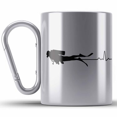 Тренд - Кружка для дайвінгу з нержавіючої сталі з карабіном, подарунковий карабін, кружка з нержавіючої сталі, ідея подарунка з нержавіючої сталі для чоловіків, графічна еволюція дайвінгу, інструктор з дайвінгу, кухоль для дайвінгу (срібна)