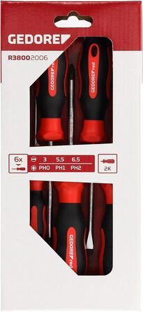 Набір викруток GEDORE red 6 предметів, плоскі та хрестоподібні, двокомпонентна ручка, інструмент, R38002006