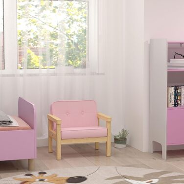 Дитяче крісло/диван AIYAPLAY з вельветовим ефектом, ніжки з масиву дерева, подушка з пінопласту, дитячий стілець для дитячої кімнати/ігрової кімнати, 46,5 x 44 x 45 см, для дітей 3-8 років, рожевий