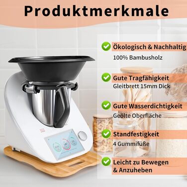 Розсувна дошка Thermomix для Monsieur Cuisine Smart виготовлена з бамбука та універсальних коліс на дні та гумових ніжках для легкого переміщення без пошкодження ваг, 6 TM5