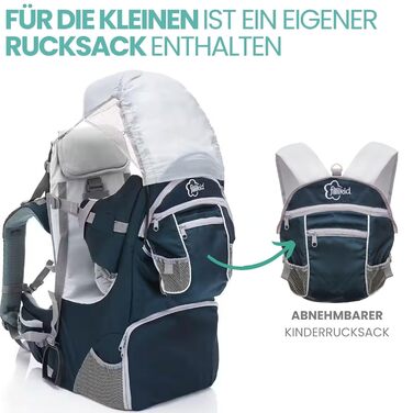 Переноска Fillikid - люлька на спині із захистом від сонця, поясом, дитячим рюкзаком і відділеннями для зберігання - рюкзак для по