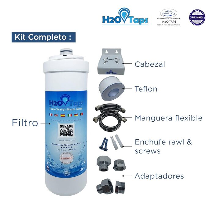 Крани Фільтр для води під раковиною - очищувач води, система фільтрів, зменшує вміст вапняку, свинцю, хлору, металів - Фільтр для води під раковиною, висока місткість, повний комплект, 2O