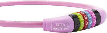 Велосипедний замок Burg-Wchter з кодовим замком, спіральний, тросовий, кабельний, 65 см завдовжки, діаметр 10 мм, рожевий