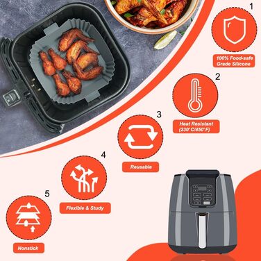 Силіконова форма для фритюрниці BYKITCHEN для фритюрниці Philips Essential 4.1 л/2000 series 4.2 л/Russell Hobbs 4 л, 3 шт., силіконова вставка для фритюрниці, аксесуари для форми для випічки для фритюрниці Cosori/Ninja Pro 4.7 л