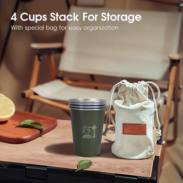 Пивні кухлі з нержавіючої сталі 304, легкі, міцні, портативні, набір з 4 кухлів для кемпінгу, 350 мл, кухлі для води для пікніка на свіжому повітрі, підходять для походів з кавою