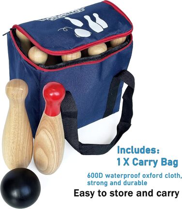 Дерев&39яний набір для боулінгу, газон, тверда деревина, 10 кеглей та 3 кулі в сумці для перенесення (висота 23 см, натуральний колір) Висота 23 см, натуральний колір