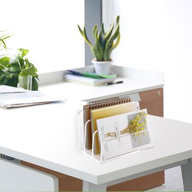 Акриловий тримач для листів з 3 відділеннями Настільний органайзер для листів Прозорий органайзер для пошти Лоток для листів пропонує більше місця для зберігання Елегантний лоток для документів