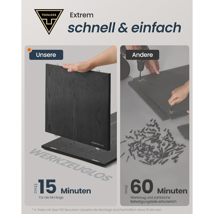 Сервант, надшвидке складання без інструментів, технологія без інструментів, шафа для зберігання у вітальні, тумба під телевізор зі світлодіодним підсвічуванням, регульовані полиці, сучасний, чорний BBK372B01 Натуральний горіх Чорне ебенове дерево