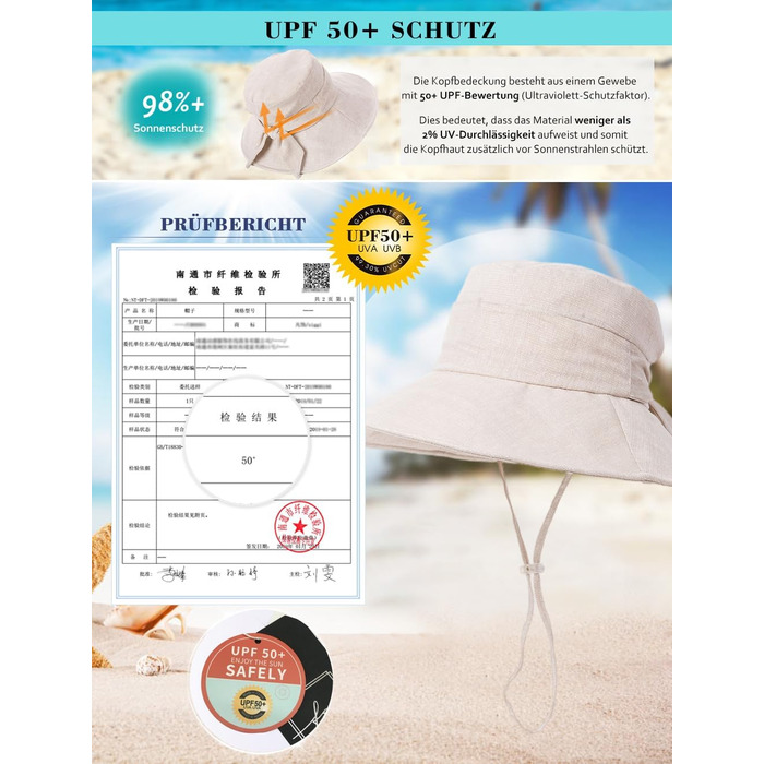 Жіночий капелюх Comhats з широкими полями, захист від сонця UPF 50, складний, літній пляжний капелюх, бавовна/льон 69045бежевий блискуча нитка, розмір M