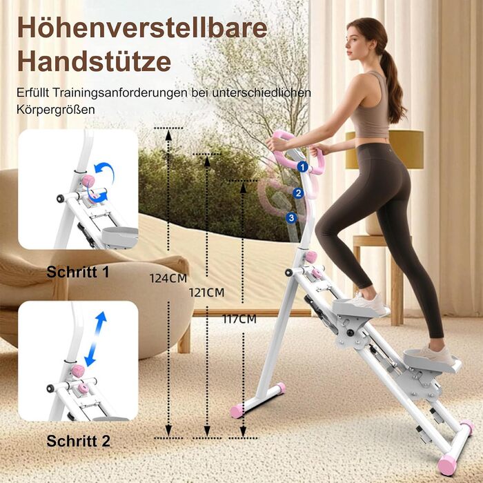 Степер для домашнього використання покращений пристрій для вертикального скелелазіння, тренажер для скелелазіння для тренувань усього тіла зі стабільною конструкцією рами та регульованими ручками, рожевий