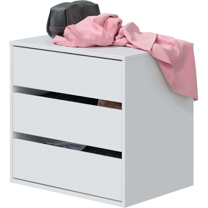 Комод Habitdesign з трьома шухлядами матово-білого кольору, розміри 60 см (ширина) x 57 см (висота) x 44 см (глибина).