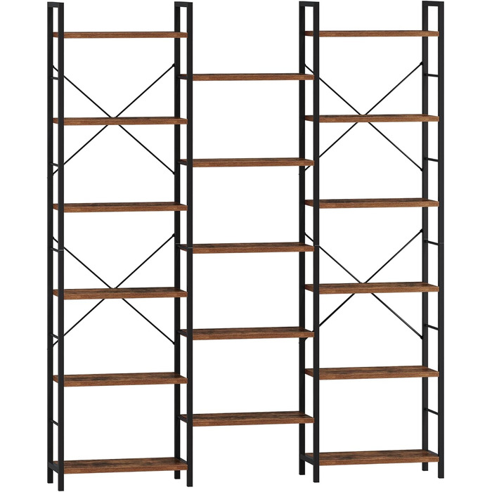 Книжкові полиці Hzuaneri, окремостоячий стелаж, полиця з 17 полицями, 6 ярусів, регульована відстань, 24 x 152 x 186 см, вантажопідйомність 340 кг, вітальня, офіс, вінтажний коричнево-чорний BC10101B