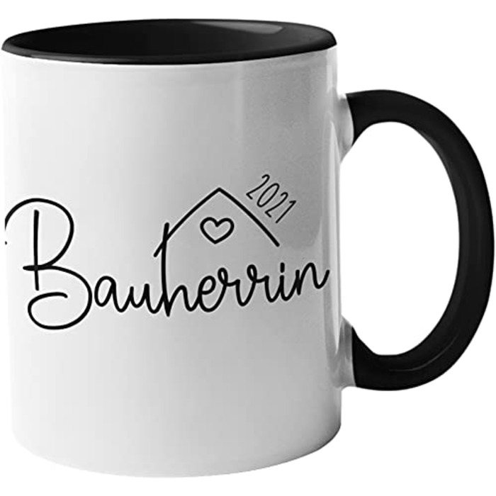 Персоналізована керамічна кружка для будівництва будинку з роком Домовласник 1 Кружка - справжня прикраса на будівельному майданчику Подарунок для церемонії завершення будівництва Чорна ручка та внутрішня частина