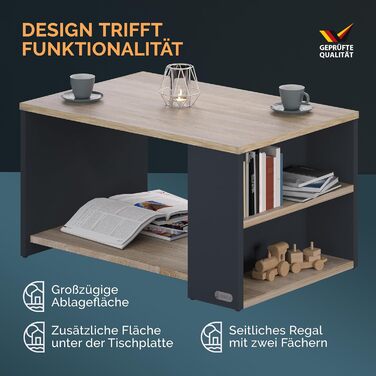 Журнальний столик Casaria з місцем для зберігання, сіре дерево, 2 відділення, 90x60x50 см, стійкий до подряпин, вантажопідйомність 50 кг, прямокутний, приставний столик із місцем для зберігання, журнальний столик для дивана у вітальні, дерев&39яно-сірий