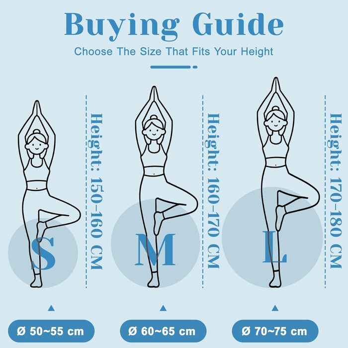 Комплект гімнастичного м&39яча 55/65/75 см та м&39яча для пілатесу 25 см м&39яч Pezzi з антилопним покриттям для вагітних, м&39яч для сидіння з антиковзким покриттям, м&39яч для балансування, м&39яч для йоги для дому, фітнесу та офісу, синій L 7525 см