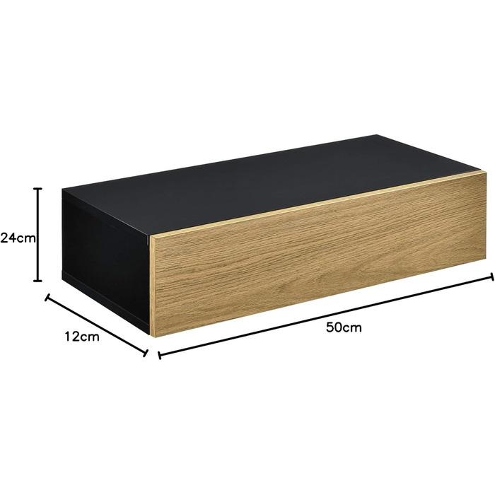 Набір з 2 настінних полиць з шухлядою Чорний/дерево Підвісна полиця Настінна полиця Шафа Стіл Тумба приліжкова Комод Настінна поли