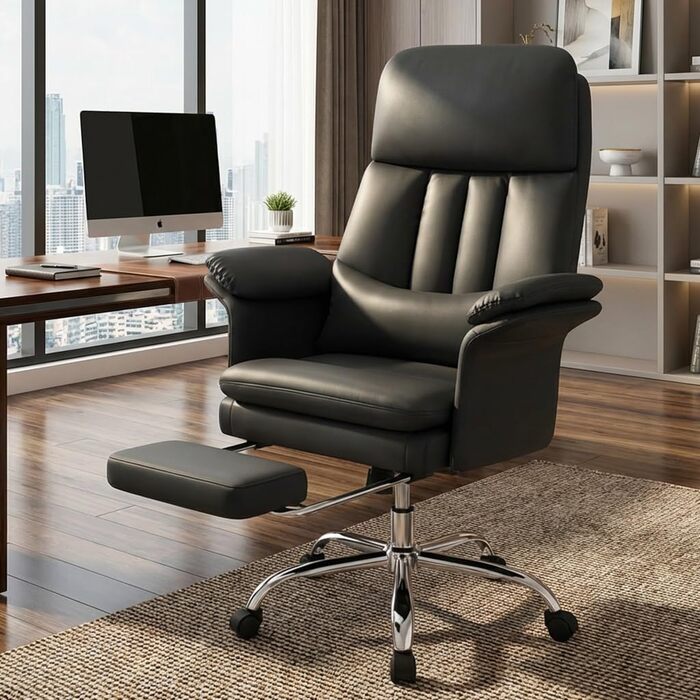 Офісне крісло Hellove з підставкою для ніг, стілець для роботи на колесах, ергономічне крісло для керівника з двошаровими підлокітниками, висока спинка, регульоване по висоті поворотне крісло для ПК, ігрове крісло для офісу/домашнього офісу, чорний колір
