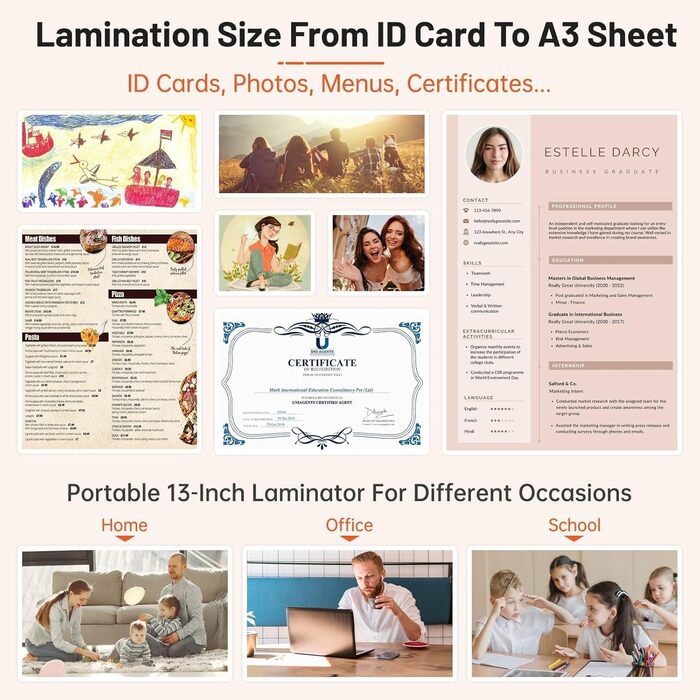 Ламінатор A3 A4 з 25 ламінувальними пакетами, 9-в-1 ламінатор A3 A4 A5 A6, ламінатор з різаком для паперу та закруглювачем кутів, ламінатори для фотографій для домашнього, офісного та шкільного використання