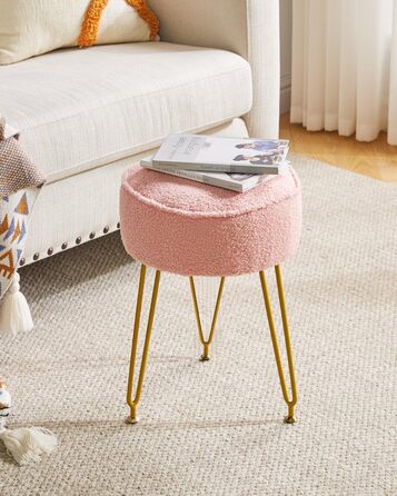 Кругла підставка для ніг, бічний столик для макіяжу, сидіння для туалетного столика, пуф-табурет, для вітальні, спальні, рожевий WBD009P 30Г x 30Ш x 46В см рожевий