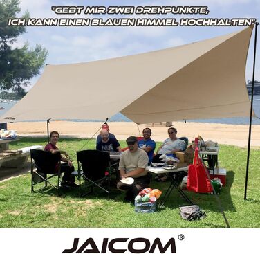 Водонепроникний, надлегкий тент для наметів JAICOM Tarp 3.7 x 4.3 з опорними стовпами, люверсами, алюмінієвими штифтами, нейлоновою мотузкою, стійкий до ультрафіолету та дощу, підходить для наметів, гамаків, подвір'я, пляжного сонцезахисту, хакі