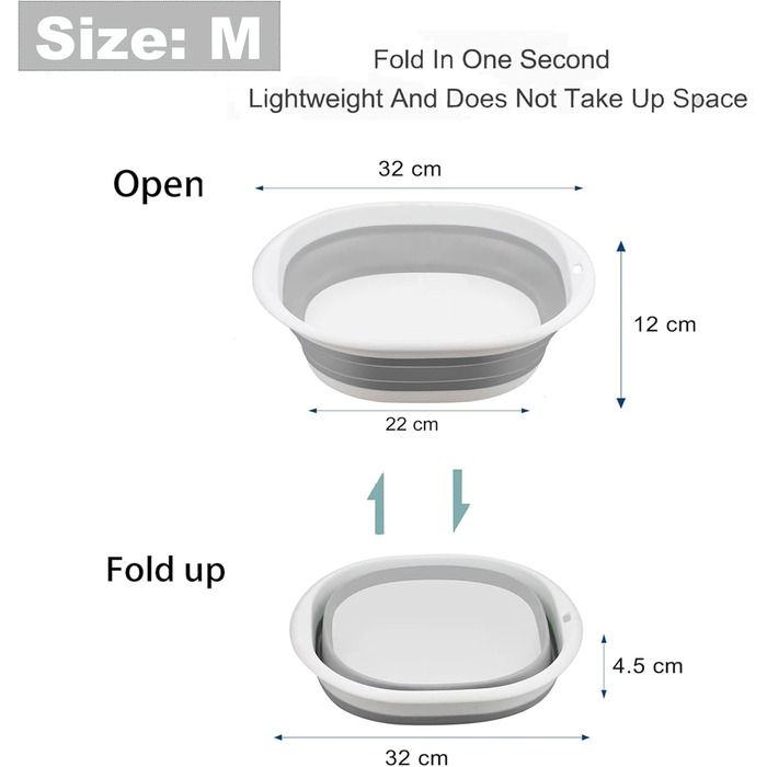 Складана чаша для миття посуду, 5 л, портативний умивальник, силіконовий пластиковий кошик, багатофункціональний туристичний умивальник, кемпінгова раковина, компактна складна ванна (сіра) 5 л Сірий