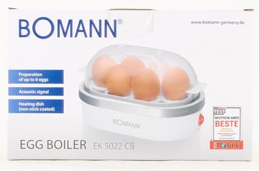 Яйцеварка Bomann на 6 яєць Яйцеварка з антипригарним покриттям Яйцеварка із звуковим сигналом Електрична яйцеварка з тримачем для