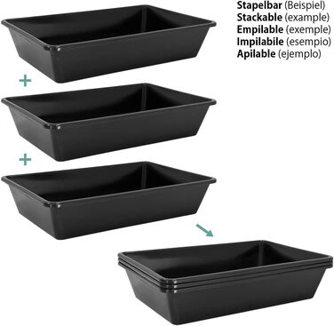 Пластикова ванна/миска, 20 л, пилова/пісочна ванна, пластикова ванночка для ніг, прямокутна, 60x40x12 см, чорна, місце для зберігання, 2 шт., 2 шт.