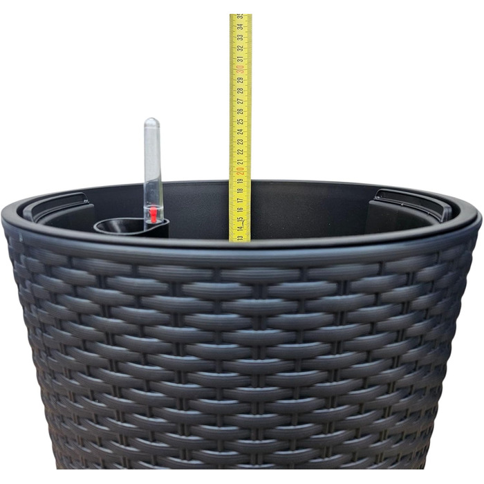 Квітковий горщик HappyFlower MultiProject із вставкою, круглий, під ротанг, 4 розміри, 4 кольори, кашпо (300, чорний) 300 антрацит