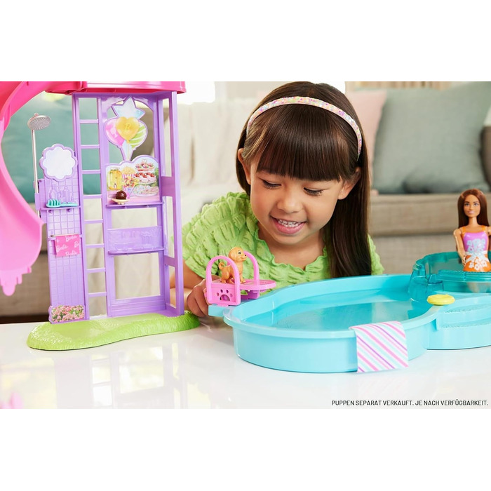 Ігровий набір Barbie Traumpool 6 ігрових зон, гірка, джакузі та понад 20 аксесуарів (домашній улюбленець, надувні круги та інше), JFP01