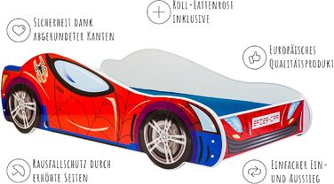 Дитяче ліжко-автомобіль Kids Collective, дитяче ліжко, юнацьке ліжко 70x140 80x160 із захистом від падіння Дитяче ігрове ліжко, дизайн гоночної машини Для дітей віком від 3 до 10 років, 80x160 см Матрац не входить до комплекту