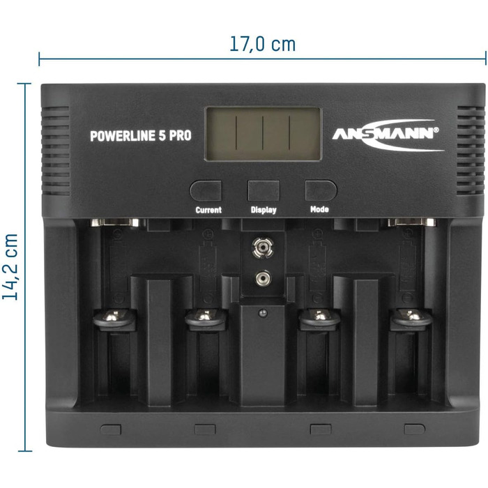 Зарядний пристрій ANSMANN для акумуляторів AA/AAA/C/D/9V NiMH - Зарядний пристрій з 5 програмами заряджання заряджання, розряджання, тестування, оновлення, швидке заряджання USB - Powerline 5 Pro 2 акумулятори Baby C ємністю 2500 мАг, включаючи 2 акумулят