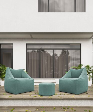 Ігровий пуф-мішок Chilly Pilley Cord, водонепроникний, знімний чохол з наповнювачем EPS, кругла подушка для сидіння для дітей та дорослих, багато кольорів на вибір (бірюзовий)