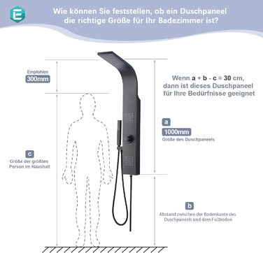 Душова панель Ельба без змішувача з 3 функціями, душова система з матової нержавіючої сталі 304, з 2 х масажними струменями, тропічний душ і ручний душ (без змішувача, 3 функції, чорний)