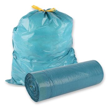 Сміттєві пакети Franz Mensch на 75 предметів, 120 л зі шнурком, LDPE, сині, стійкі до розриву, рулонні, для утилізації відходів, приблизно 45 мкм