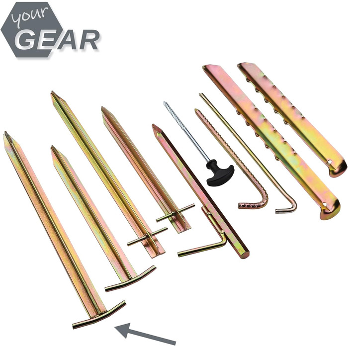 Ваш GEAR 8 x Кілочок для намету TT 400 Набір сталевих кілочків Т-подібного профілю 400 x 80/25 x 20 мм