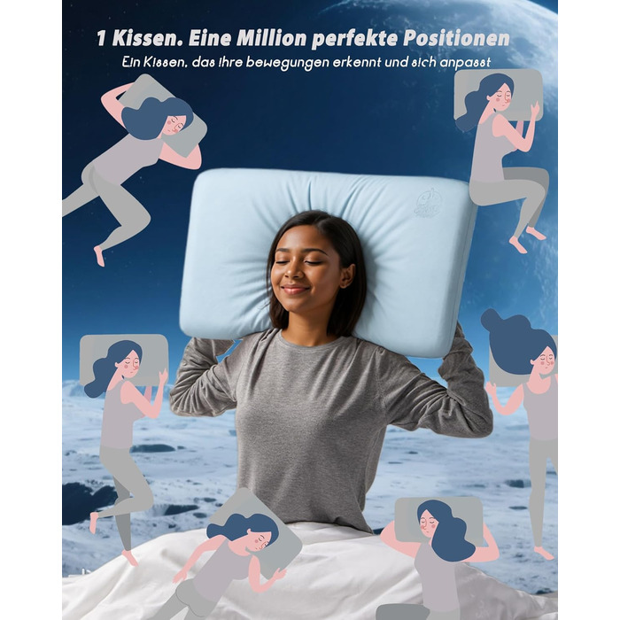 Подушка з піни з ефектом пам&39яті - Ергономічна подушка для шиї, подушка для голови для полегшення болю в шиї - Дихаюча та гіпоалергенна для всіх положень сну - 42x70x8 см Синього кольору