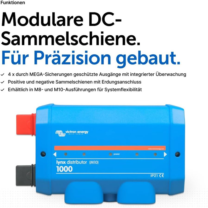 Розподільник Victron Energy Lynx M10 розподільник постійного струму 1000A з чотирма запобіжниками на виходах та моніторингом запобіжників через Bluetooth