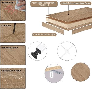 Окремостояча полиця WOLTU, полиця для ванної кімнати, книжкова полиця, кухонна полиця, полиця для взуття з дерева та сталі, з 4 полицями, приблизно 34 x 35 x 148 см, білий світлий дуб RGB9284whe 34 x 35 x 148 см білий дерево