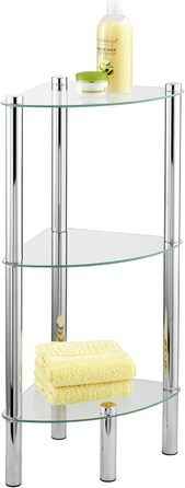 Кутова полиця WENKO Модель Yago з 3 скляними полицями, Кутова полиця для ванної кімнати з нержавіючої сталі та скла, 30 x 74 x 30 см, Компактне сховище для ванної кімнати, 3 яруси